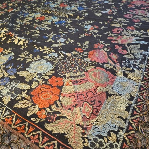 Elegant Womens Scarf 48” Colorful Italian Floral Bird Boho Artsy Tassel Chic - Picture 1 of 5